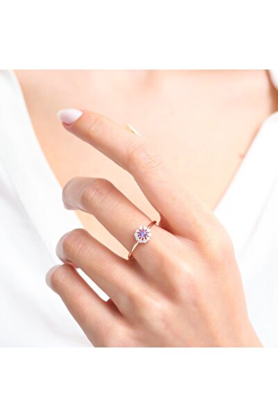 Mia Vento Kadın Mix Ametist Tomurcuğu Rose Renk Gümüş Yüzük