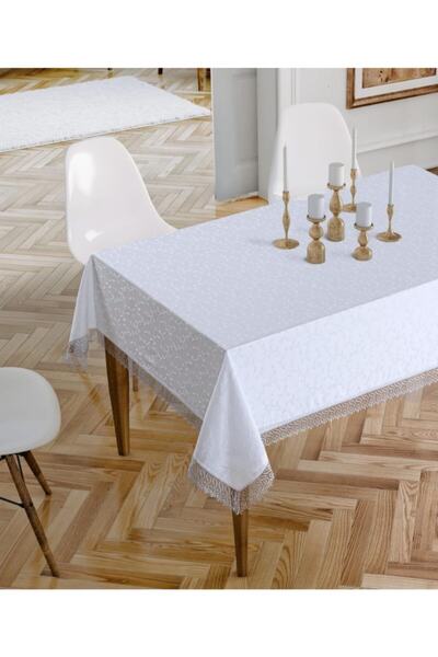 Happy Love مفرش طاولة مزين بالدانتيل موديل Kdk (أبيض ثلجي) 160x220