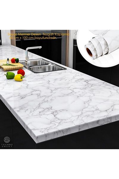 TechnoSmart Kitchen Countertop Foil Coating Marble Patterned White Bathroom Cabinet Coating 60cmx100cm
