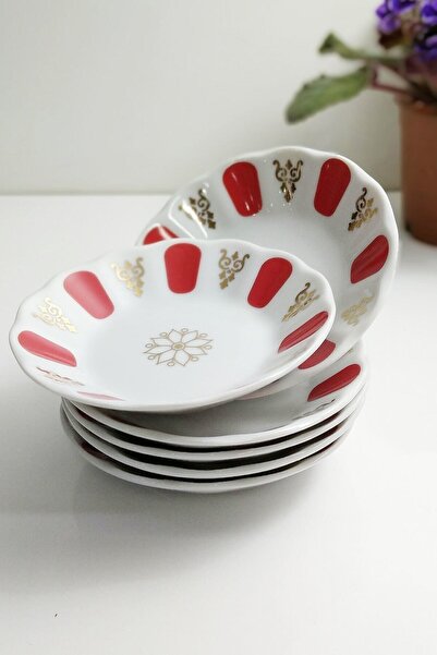 Güral Porselen Porcelain Red Coffee Pot Tea Plate 6 Plates