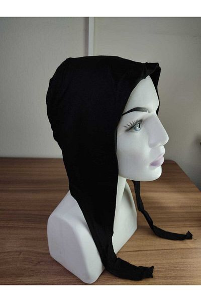 Pamuk 10 Pieces Plain Combed Hijab Black Bonnet