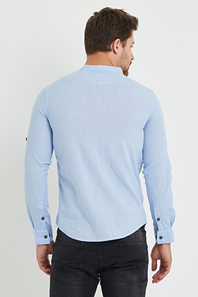 Pietra Paul Erkek Mavi Slim Fit Hakim Yaka Flam Gömlek
