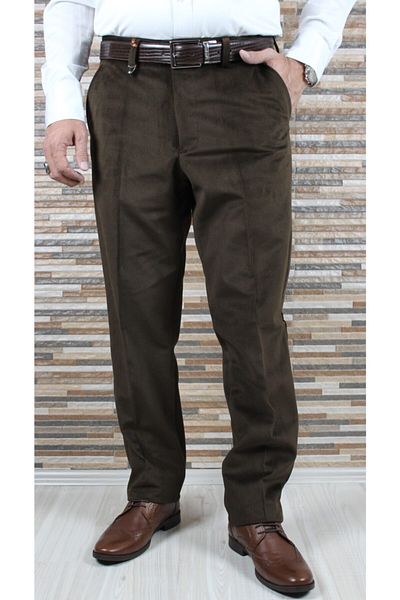 Bilgiçler Men's Coated Velvet Trousers Brown