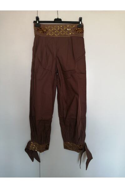 Butik Tülin Gülkurusu Altın Otantik Pamuk Sim Nakışlı Pullu Şalvar Pantolon