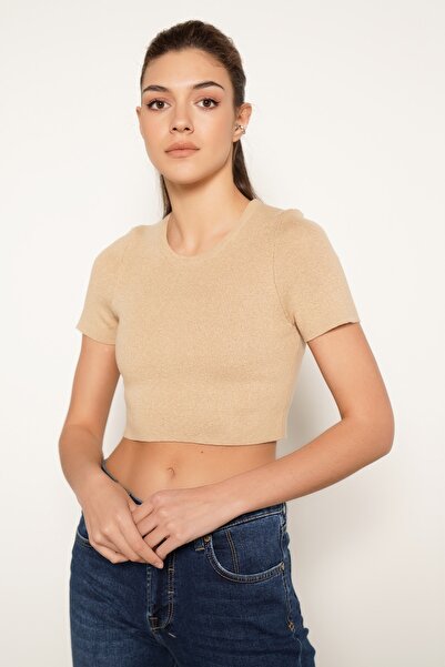 Trist Star Темно-бежева блузка з лайкри з органічної бавовни 100 з коротким р...