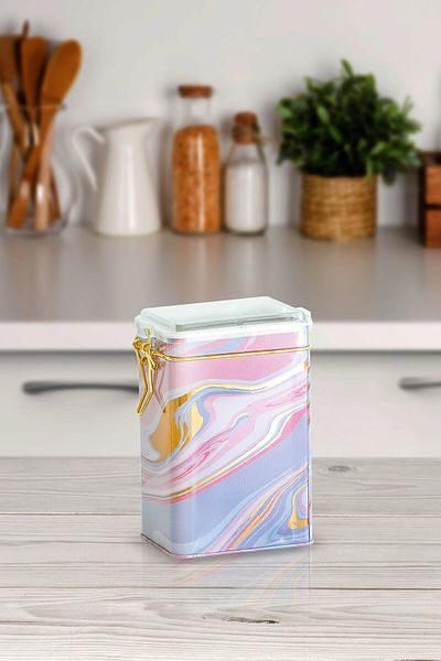 EVLE Ef043-ı0 Liquid Pink Patterned Rectangular Metal Storage Container 8x10 Cm