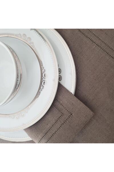 Mix And Match Home Antika Ajurlu Nakış Yumuşak Keten Haki Renk Runner Ve 6kiş...