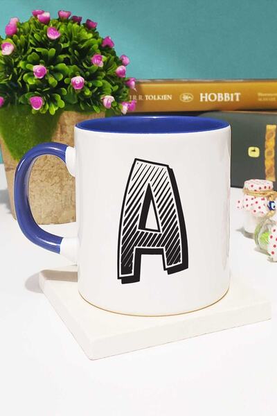 Hedizu Navy Blue Letter A Designed Mug