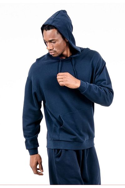 JAHR MARC Ανδρικό φούτερ με κουκούλα Navy Blue Oversize με μπροστινή τσέπη