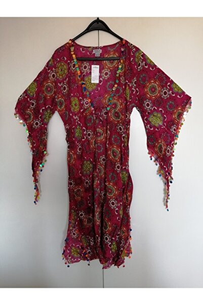 Butik Tülin Kadın Otantik Pamuk Pembe Çok Renkli Çiçekli El Işi Pul Payet Nak...