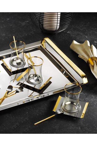 ÖzSa Home Islamoğlu X-Large Gold Tea Set 18/10 Stainless Steel 37 Pieces
