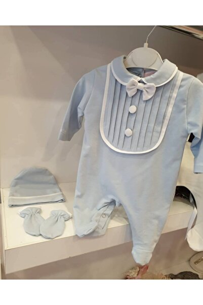 Tozpembebaby Blue Combed Cotton Baby Rompers