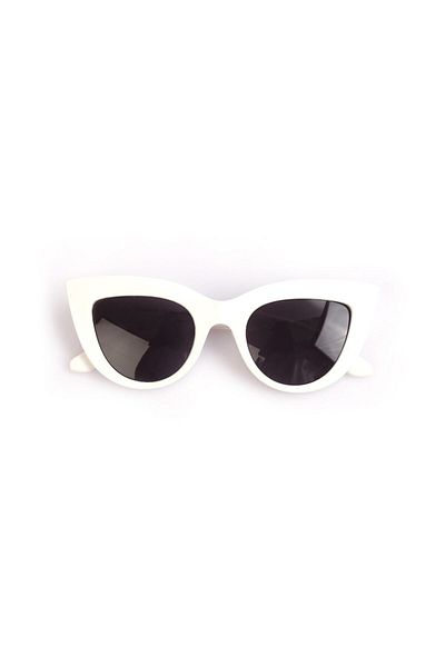 Nilu Moda Thick Framed Design Cat Eye White Women's Sunglasses