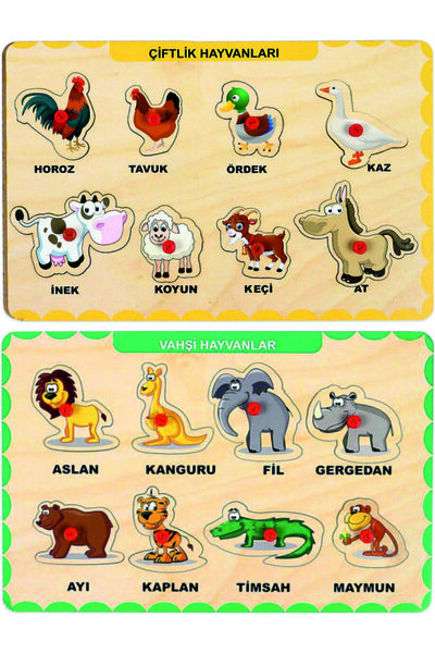 MAKETÇİNİZ 2 Adet Ahşap Tutmalı Puzzle Yapboz Puzzle Seti