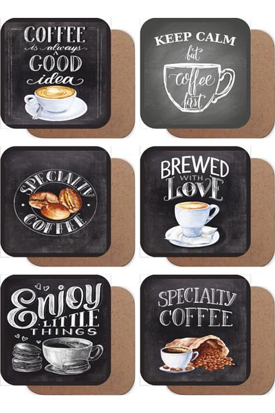 Hayat Poster Vintage Coffee Bean Set of 6 Wooden Coasters