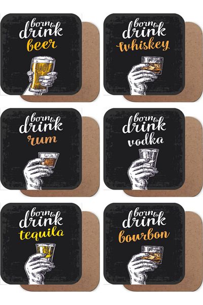 Hayat Poster Time To Drink Retro Set of 6 Wooden Coasters