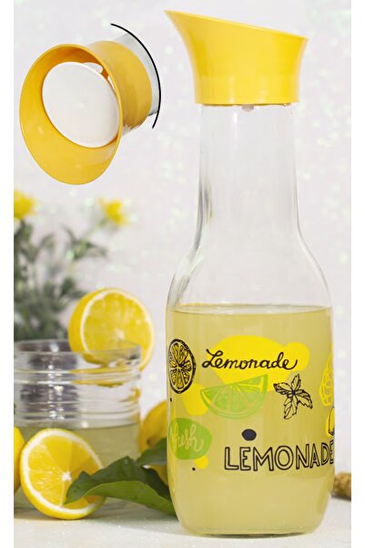 krommet 1 Lt Otomatik Kapak Lemonade Cam Karaf Su Şişesi
