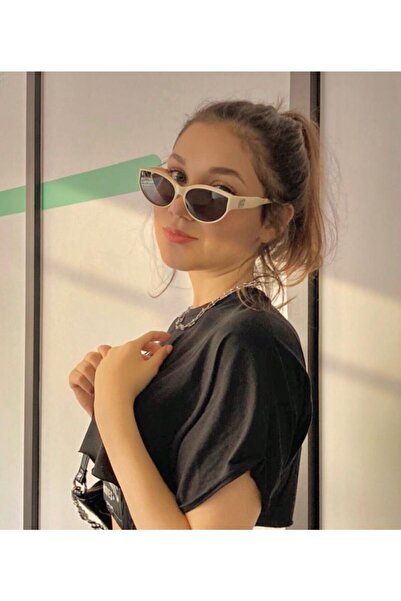 LOOKUP Lookup Krem Oval Retro Vintage Kadın Güneş Gözlüğü