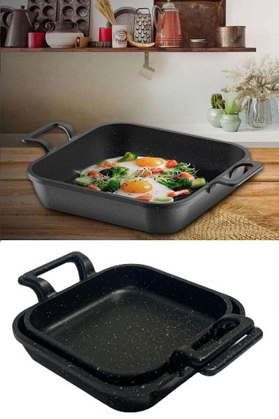 Eda Cast Granite Coated Square Bowl Set of 2 (20-22) Cm