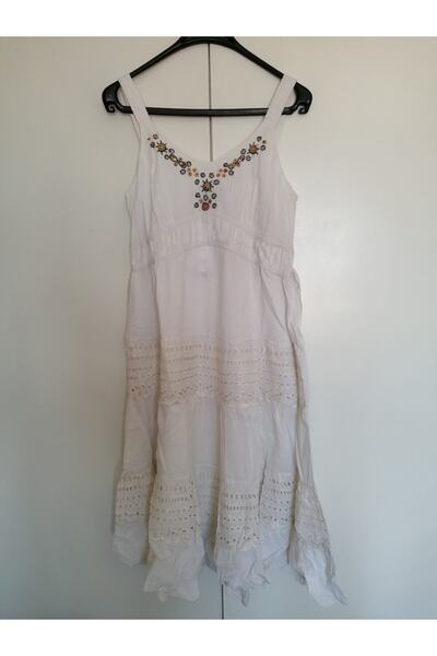 Butik Tülin Otantik Pamuk Beyaz Delikli Katlı Parçalı Ahşap Bocuk Işli Askılı...