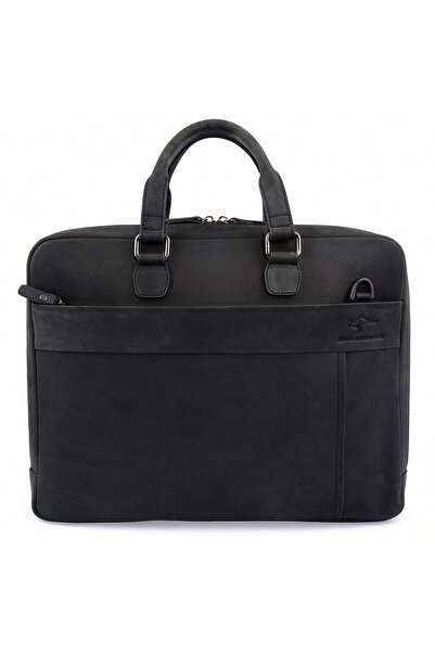 KANGAROO KINGDOM Siyah Erkek Laptop & Evrak Çantası Hakiki Dana Deri Crazy Ho...