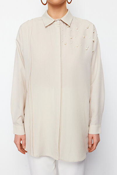 Trendyol Modest Stone Pearl részletes pamut szőtt ing TCTSS24TG00032