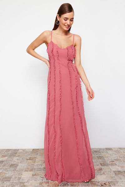 Trendyol Collection Довга вечірня сукня Gul Kurusu Siphon Вечірня сукня TPRSS24AE00072