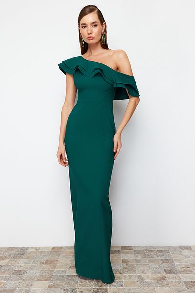 Trendyol Collection Elegantní tkané večerní šaty smaragdově zelené - TPRSS24AE00066