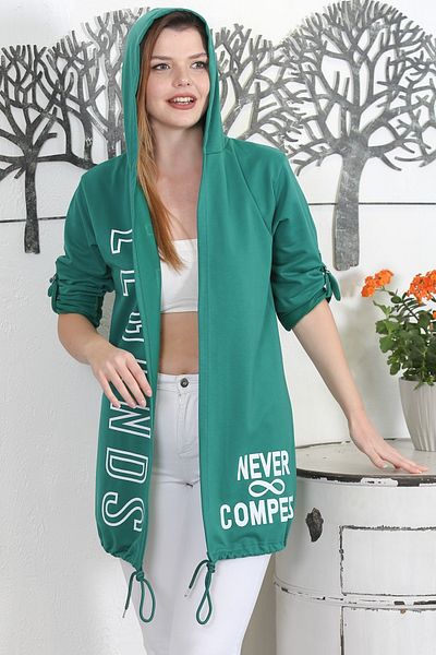 Chiccy Jachetă casual cu glugă, tricotată, cu mânecă lungă, verde închis