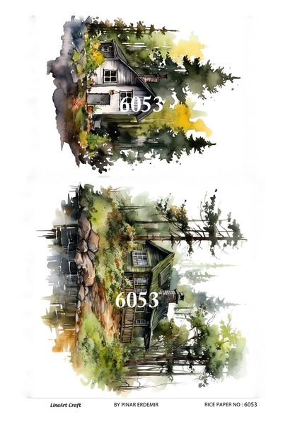 LİNEART 6053 Doğa, Manzara, Ağaç, Ev Desenli Pirinç Dekopaj 30x42