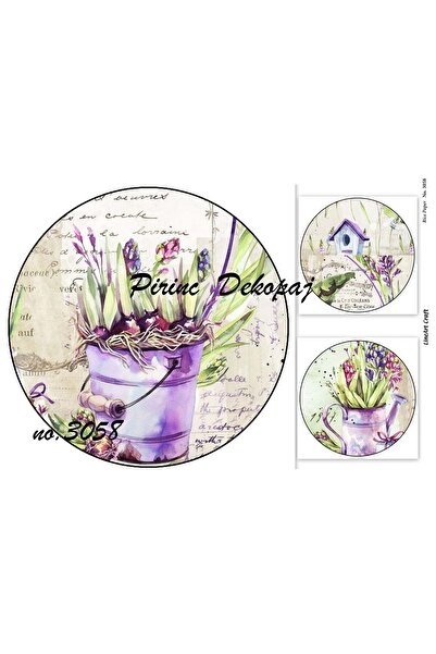 LİNEART 3058 Teneke Kovada Çiçekler, Küçük Kuş Kafesi Pirinç Dekopaj 30x42