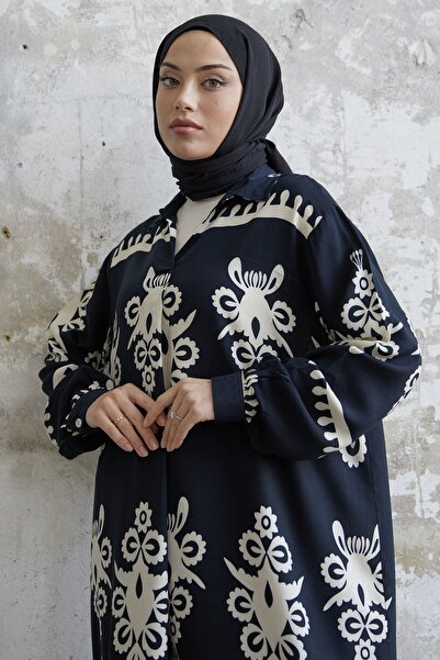 InStyle Patterned Viscose Dress - Black