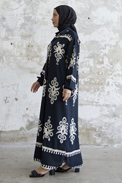 InStyle Patterned Viscose Dress - Black