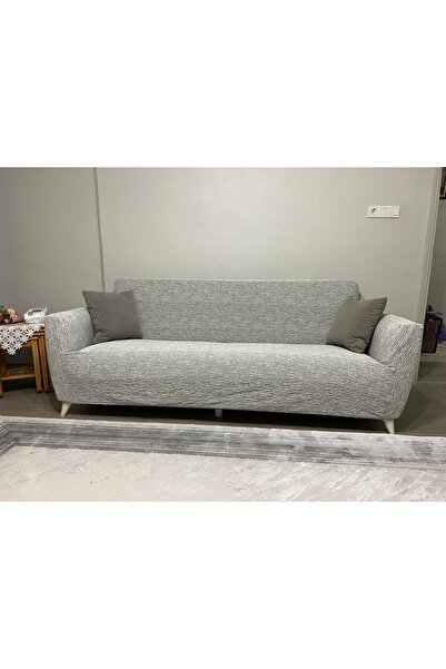 UYUMEV Jakarlı Düz Desen 3 Kişilik Koltuk Örtüsü Streç Lastikli Kanepe Örtüsü Koltuk Kılıfı 1 adetÇ KREM