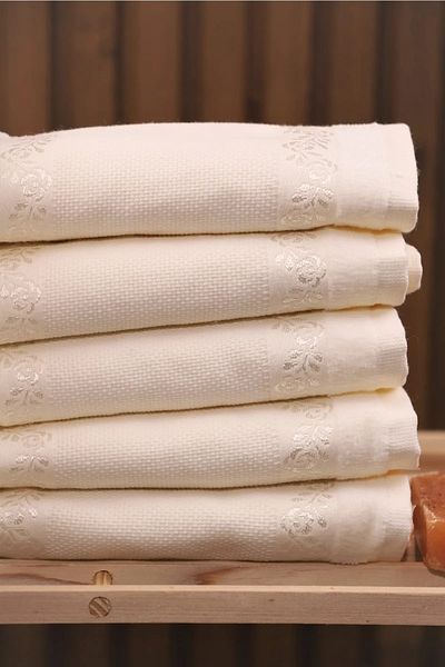 Akınal Bella ETAMIN VELVET 6 τεμάχια LUXURY 50x90 Soft Etamin Jacquard Πετσέτα προσώπου Kanavice Κεντητή