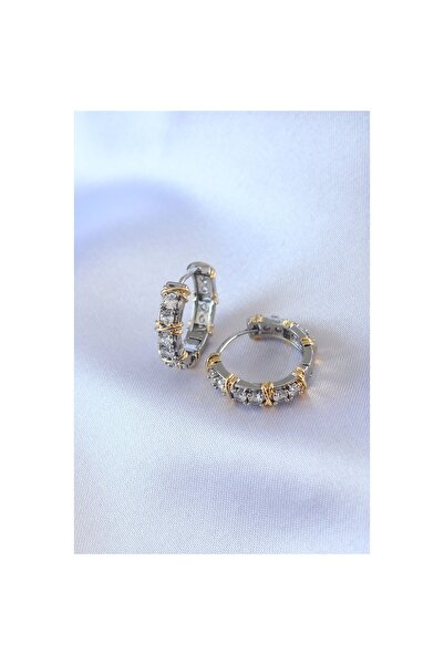 Clariss Findit Silver Zircon Stone Gold Color Detail Xoxo Brass Women's Earri...