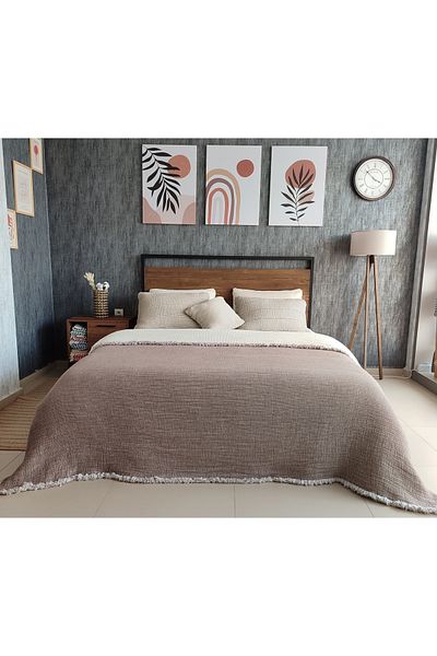 destinyhometex Brown 6 Layer Muslin Single 170x230 Quilt/1 Piece 50x70cm Pillow Case 6 Layer Multi Muslin