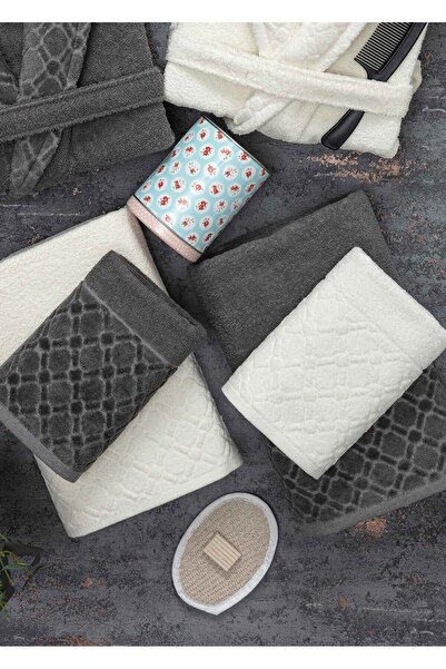 Güvenal Σετ μπουρνούζι Hayal 12 Piece Boxed Jacquard| Μπουρνούζι| Σετ πετσετών και πετσετών| Σετ Προίκα Μπάνιου