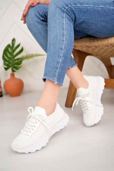 Nexs Kadın Bağcıklı Triko Beyaz Spor Ayakkabı