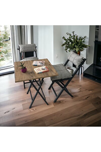 Modern Style Home Balkon Bahçe Mutfak 3'lü Bistro Set Katlanır 2 Sandalye 1 Masa Açık Gri