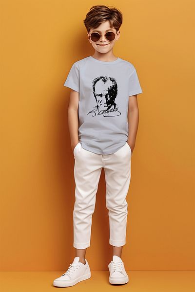 ADABEBEK Kemal Atatürk Signature Shaded Printed T-Shirt για αγόρι