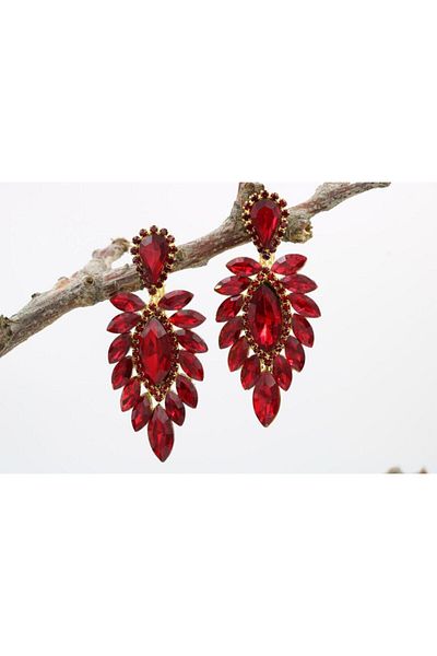 Hayalperest boncuk Special Design Evening Dress Crystal Jewelled Red Earrings