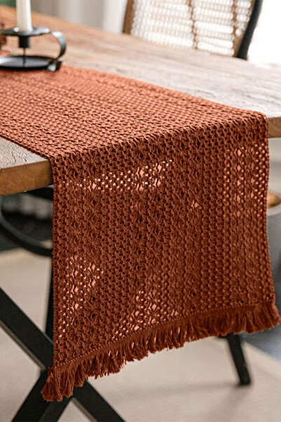 vivamaison Pamuk Dantel Runner 35x145 cm Masa Örtüsü Kiremit