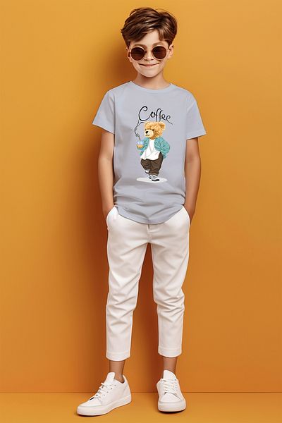 ADABEBEK Coffee Written Coffee Drinking Bear Printed T-shirt για αγόρι