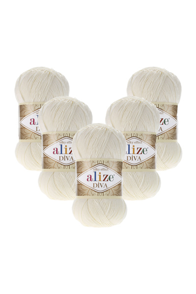 Alize Diva 5-Pack 062 Candy White Hand Knitting Yarn