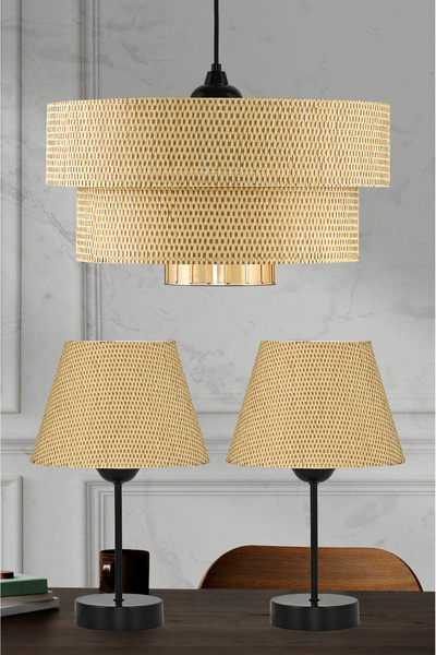 Emg DesiGn 3-Tier Modern Chandelier with Fabric Headboard and 2 Lampshade Set for Bedroom, Children's Room, Living Room, Kitchen Hall