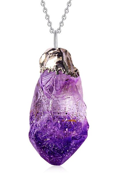DOĞAL TAŞ CENNETİ Certified Raw Unprocessed Rock Natural Amethyst Stone Necklace (1ST QUALITY)