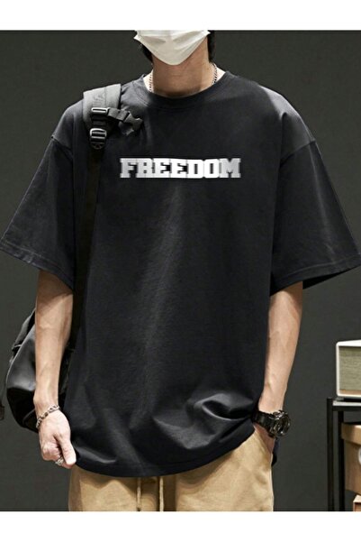 over head oh Muška crna Freedom Štampano prevelika T-shirt