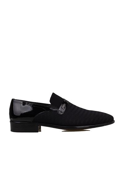 Fosco Black Satin Embroidered Patent Leather Men's Classic Shoes