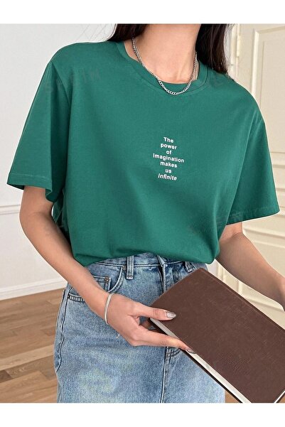 over head oh Ženska Naphtha Green The Power Štampano Oversize T-shirt